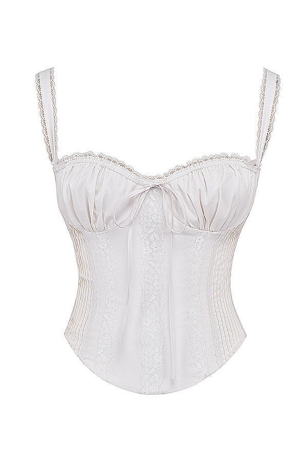 Beate | Hvid Snøret Korset Top Til Kvinder Corset Dame