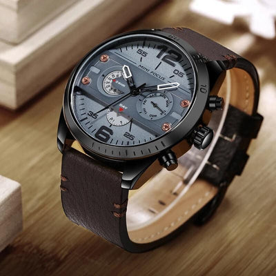 Luksuriøst Læderrem Quartz Chronograph Sportsur