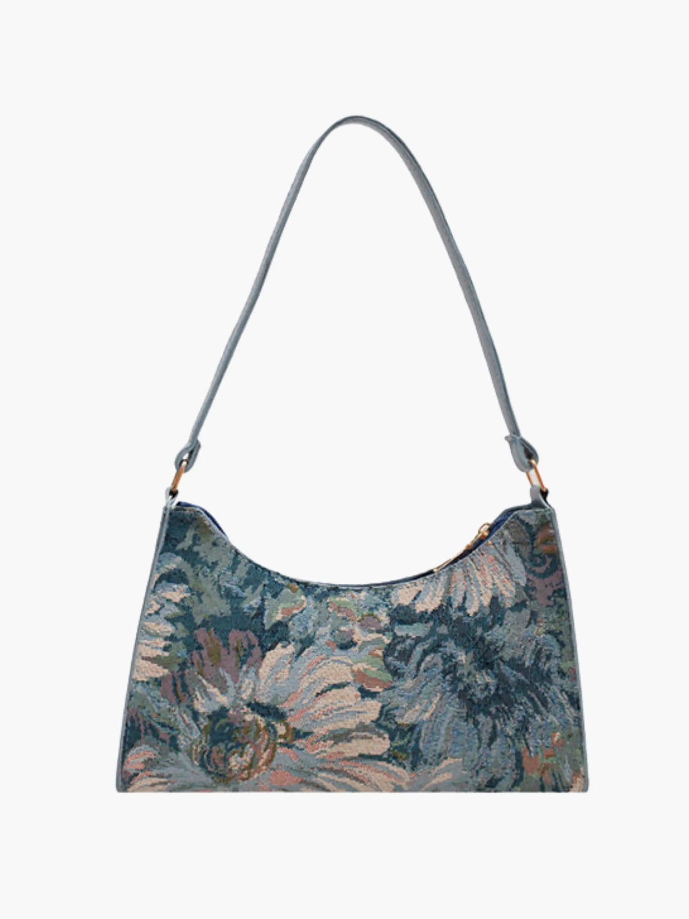 Philine – Retro Blomstret Skuldertaske i Tapestry Læder