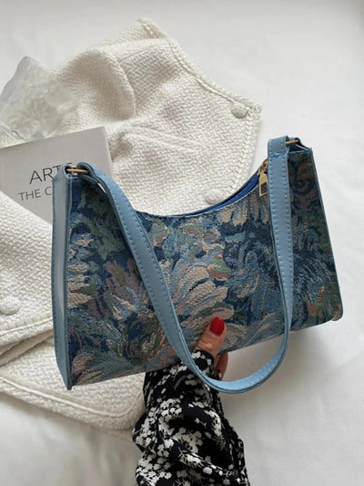 Philine – Retro Blomstret Skuldertaske i Tapestry Læder