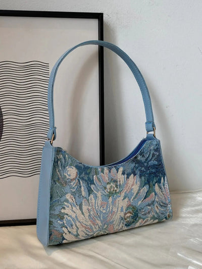 Philine – Retro Blomstret Skuldertaske i Tapestry Læder