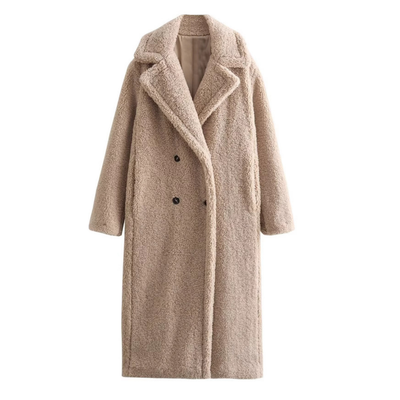 Lang teddyfrakke til kvinder | Med knaplukning