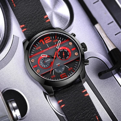 Luksuriøst Læderrem Quartz Chronograph Sportsur