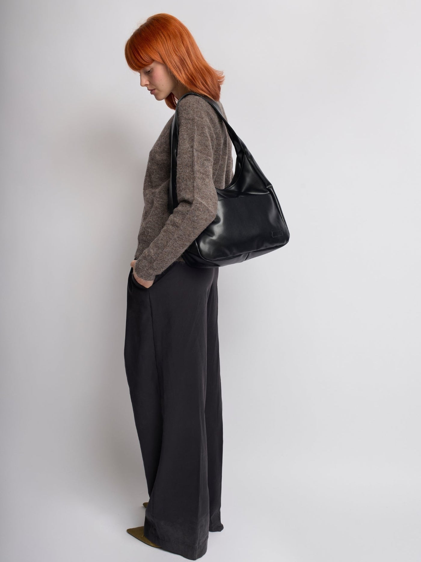 Minimalistisk Vegan Læder Hobo Skuldertaske