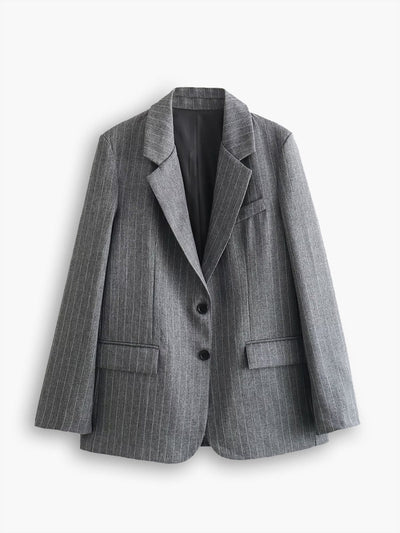 Jana | Klassisk oversized grå pinstripe blazer med to knapper Blazer Til Dame