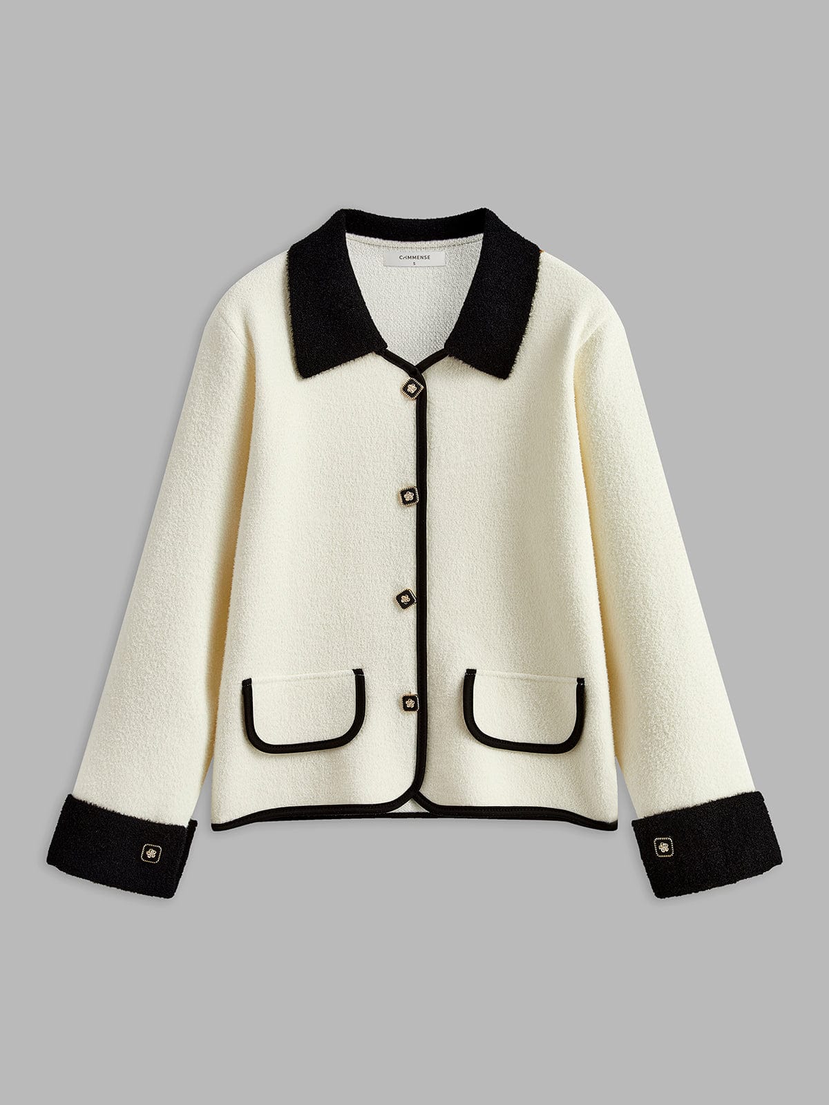 Liane | Elegant Hvid-Sort Blazerjakke med Kontrastkanter Blazer Dame