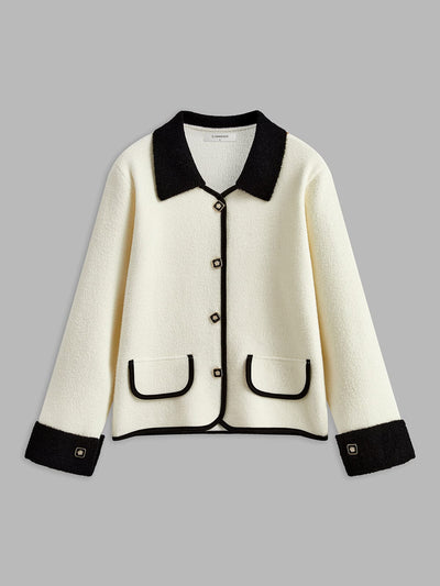 Liane | Elegant Hvid-Sort Blazerjakke med Kontrastkanter Blazer Dame