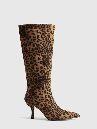 Leona | Leopardprint høje støvler med højhælede
