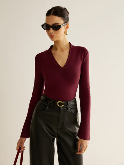 Carol | V Hals langærmet T-shirt Elegant Top