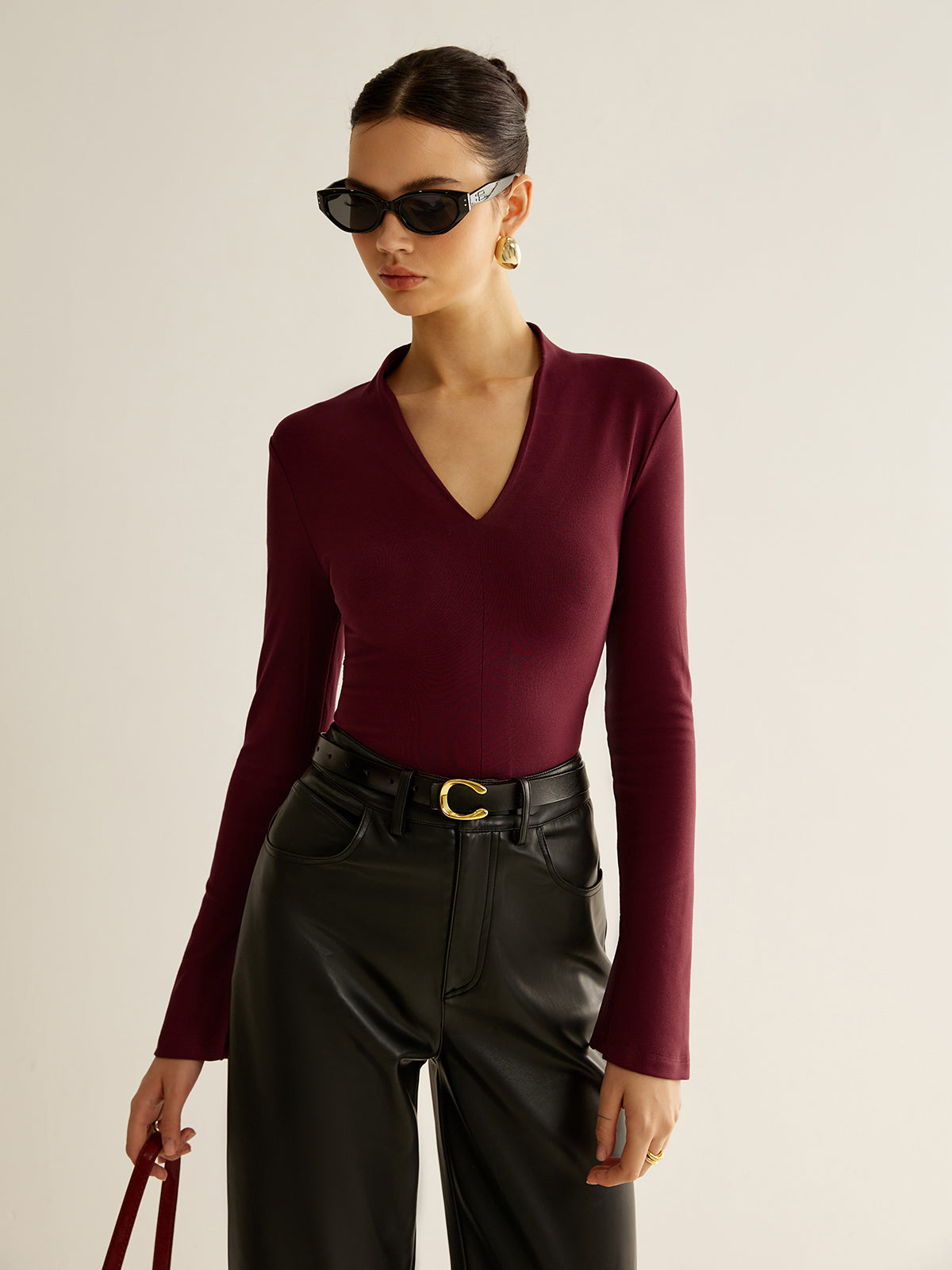 Carol | V Hals langærmet T-shirt Elegant Top