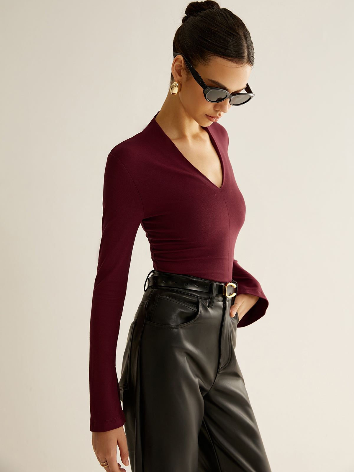 Carol | V Hals langærmet T-shirt Elegant Top