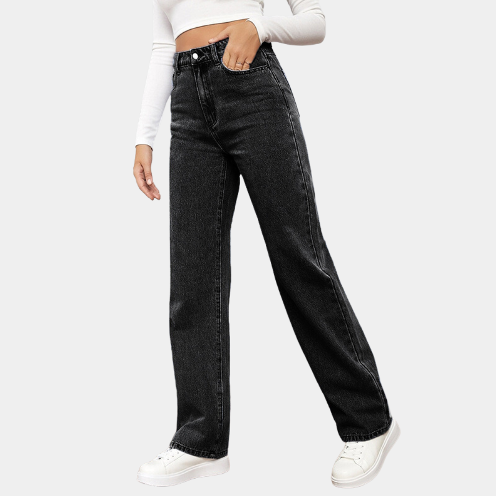 Emma | Denim Jeans Høj Talje Lige Fit Bukser Dame