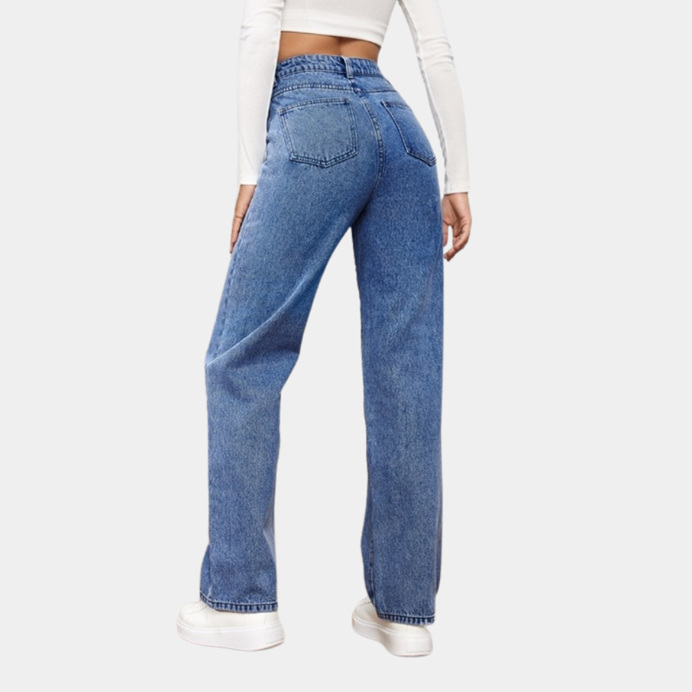 Emma | Denim Jeans Høj Talje Lige Fit Bukser Dame