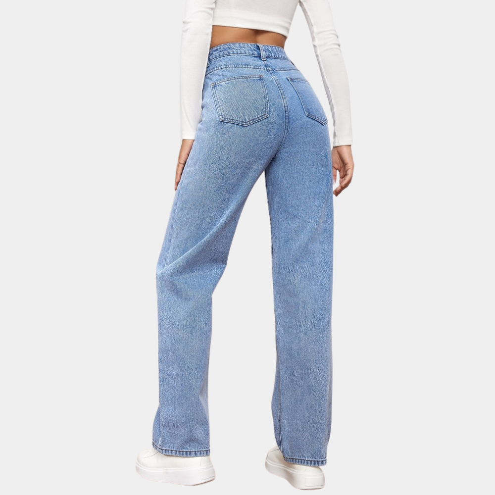 Emma | Denim Jeans Høj Talje Lige Fit Bukser Dame