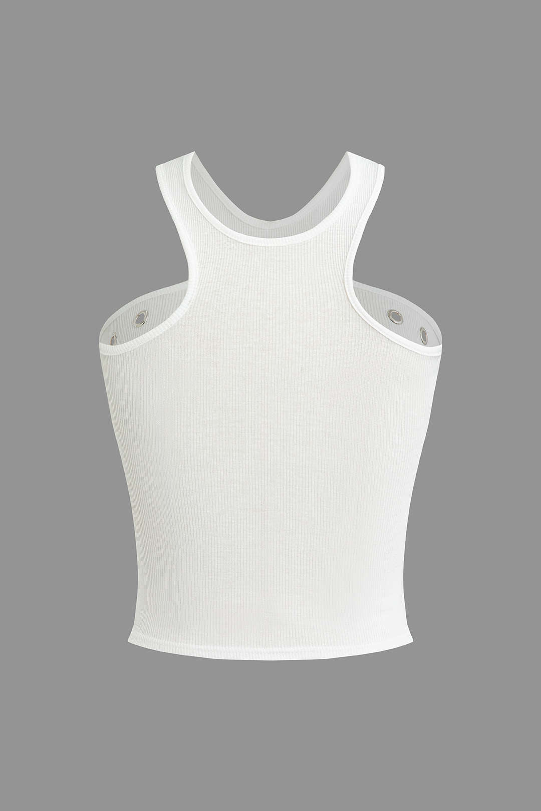 Darlene | Hvid Ribbel Top med Udsparinger og Nitter Crop Top Dame