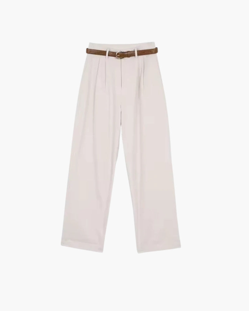 Ava | Plissé High-Waisted Baggy Pants with Belt