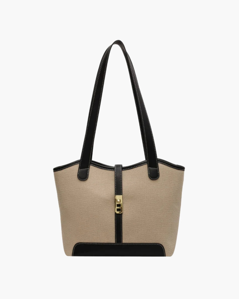 Amelia – Canvas & Læder Skuldertaske med Twist‑Lås