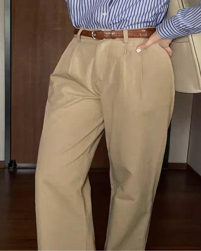 Ava | Plissé High-Waisted Baggy Pants with Belt