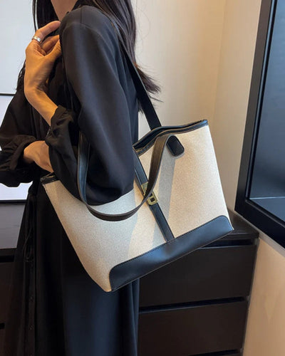 Amelia – Canvas & Læder Skuldertaske med Twist‑Lås