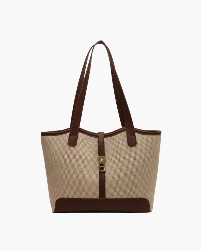 Amelia – Canvas & Læder Skuldertaske med Twist‑Lås