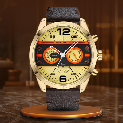 Luksuriøst Læderrem Quartz Chronograph Sportsur