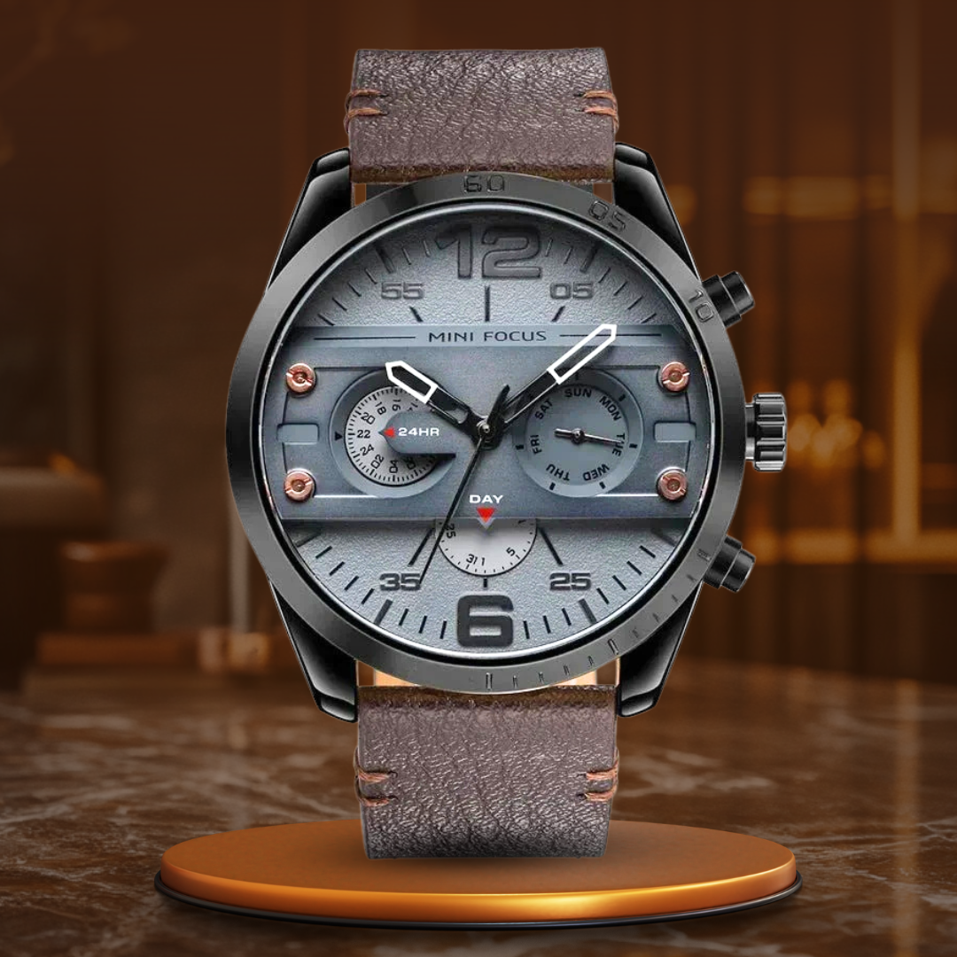 Luksuriøst Læderrem Quartz Chronograph Sportsur