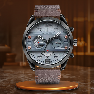 Luksuriøst Læderrem Quartz Chronograph Sportsur
