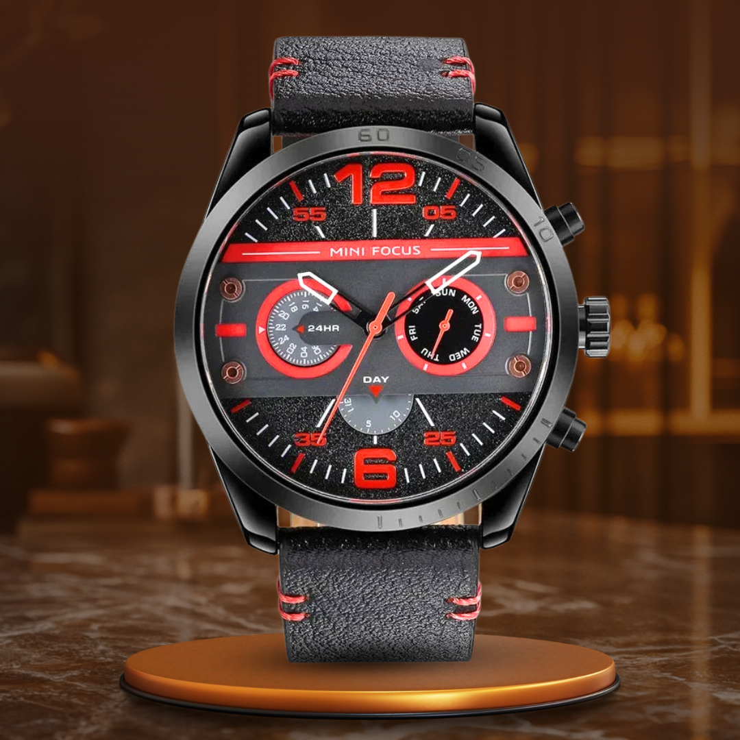 Luksuriøst Læderrem Quartz Chronograph Sportsur
