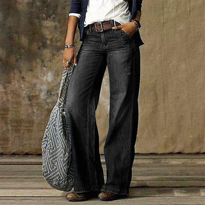 Vintage Denim Jeans Høj Talje Wide Leg Bukser Dame