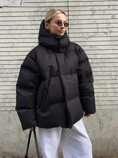 Emma I Over-sized Dame Vinterjakke with Hood and High Collar Pufferjakke