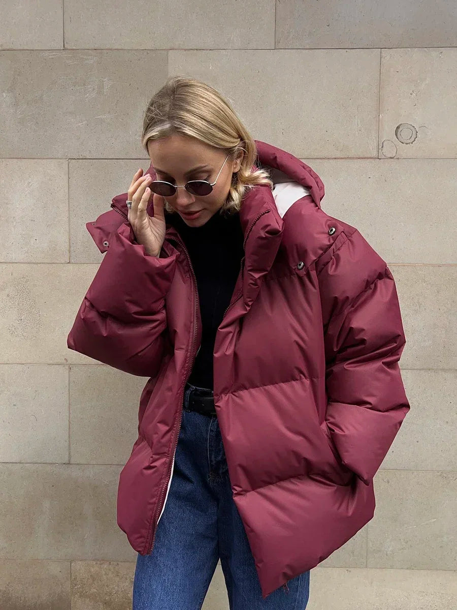 Emma I Over-sized Dame Vinterjakke with Hood and High Collar Pufferjakke