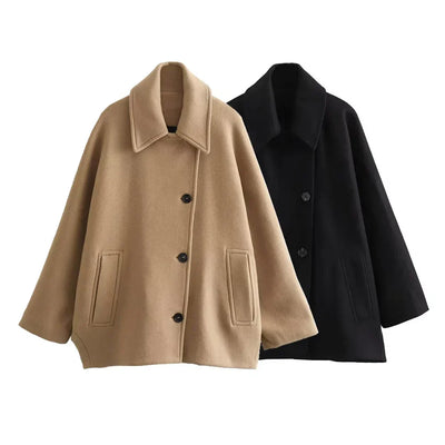 Elegant Oversized Vinterfrakke til Dame med Knaplukning Frakke