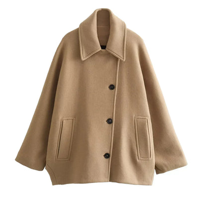 Elegant Oversized Vinterfrakke til Dame med Knaplukning Frakke