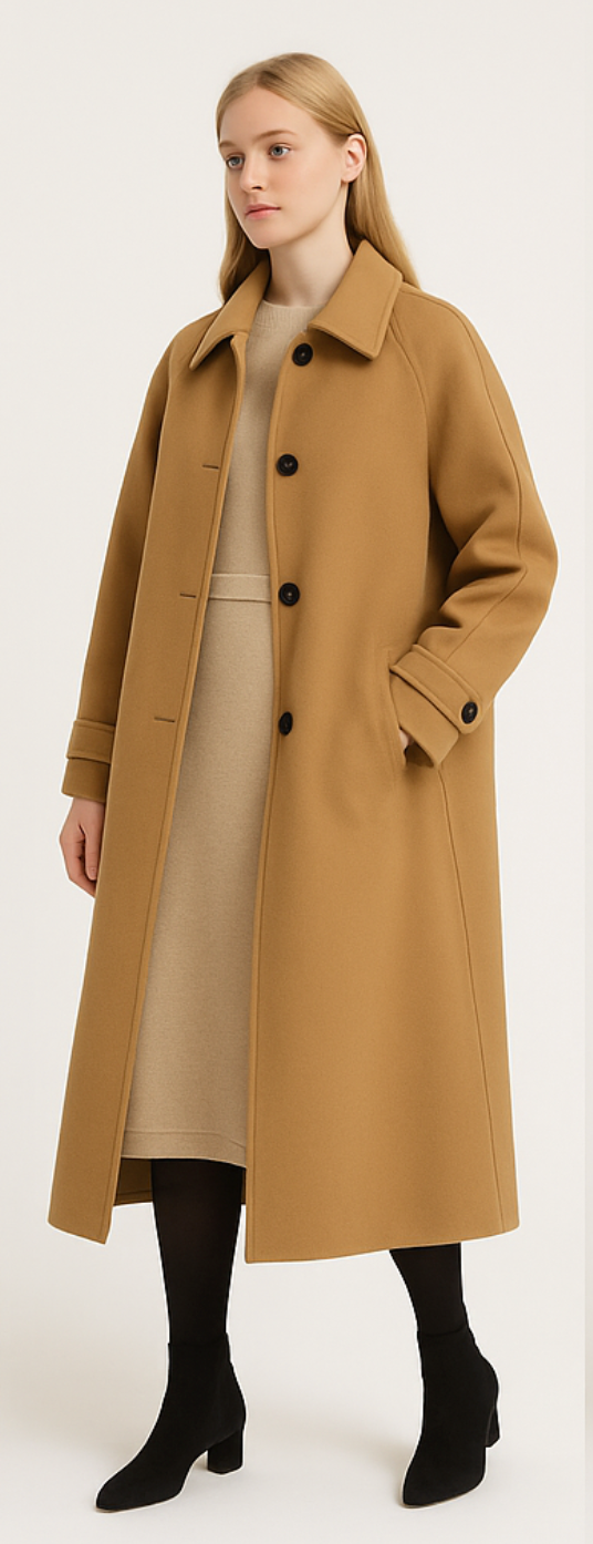 Elegant Lang Frakke til Dame med Knaplukning og Lommer Vinterfrakke