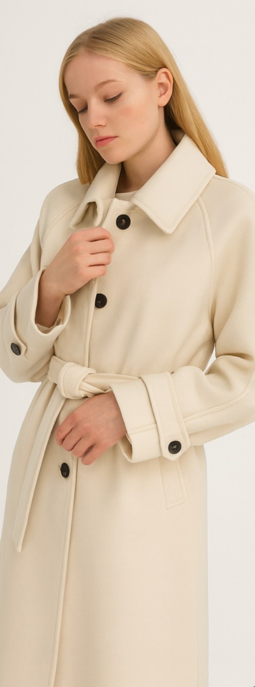 Elegant Lang Frakke til Dame med Knaplukning og Lommer Vinterfrakke