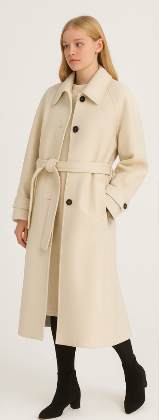 Elegant Lang Frakke til Dame med Knaplukning og Lommer Vinterfrakke