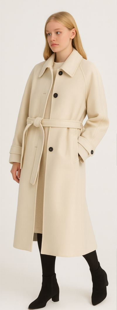 Elegant Lang Frakke til Dame med Knaplukning og Lommer Vinterfrakke