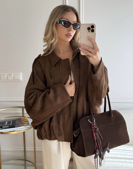 Mara I Varm Suede Læder Jakke til Dame Vinterjakke