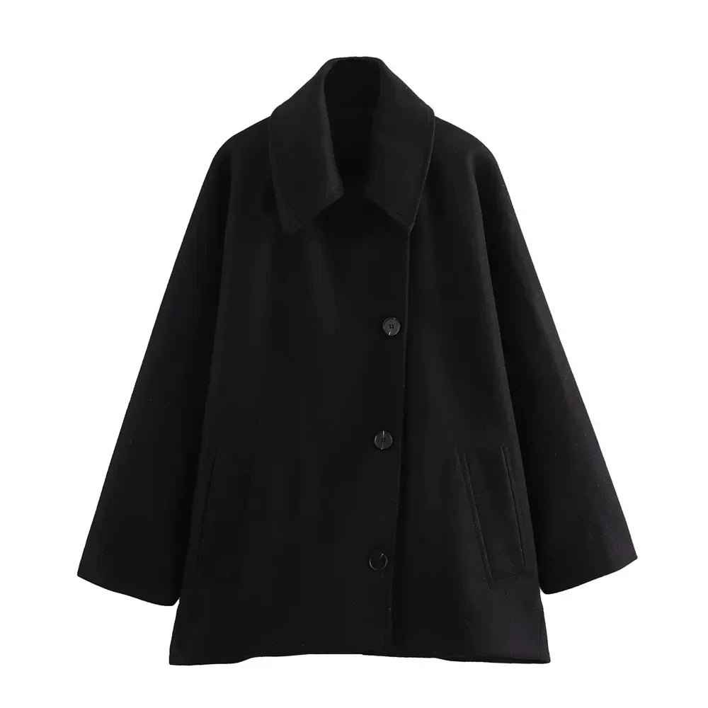 Elegant Oversized Vinterfrakke til Dame med Knaplukning Frakke