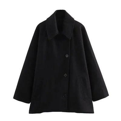 Elegant Oversized Vinterfrakke til Dame med Knaplukning Frakke