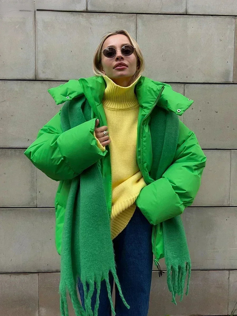 Emma I Over-sized Dame Vinterjakke with Hood and High Collar Pufferjakke