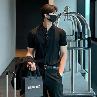 Topman | Ribbet herre polo – elegant strikket poloshirt i slim fit