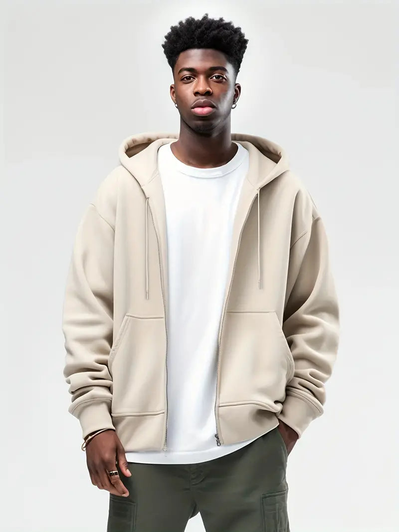 Icoon | Herre hættetrøje med lynlås – varm fleece sweatshirt