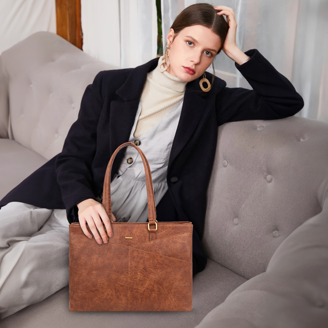 Elegant Borsa Tote i Lilla Læder til Laptop