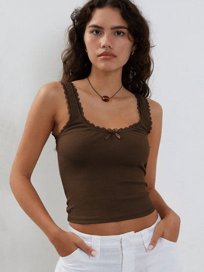 Lea | Romantisk Rib Tank top med Kantdetaljer Dame Top