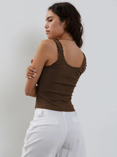 Lea | Romantisk Rib Tank top med Kantdetaljer Dame Top