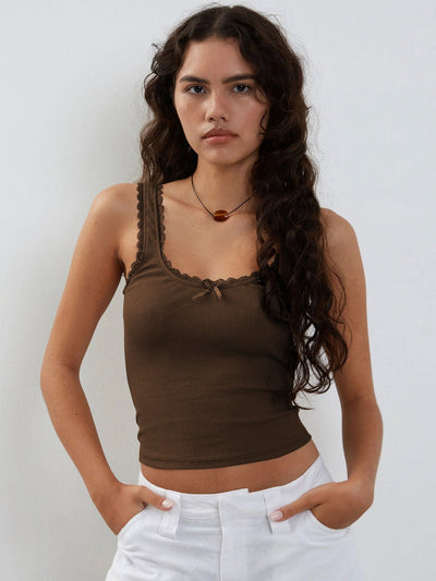Lea | Romantisk Rib Tank top med Kantdetaljer Dame Top