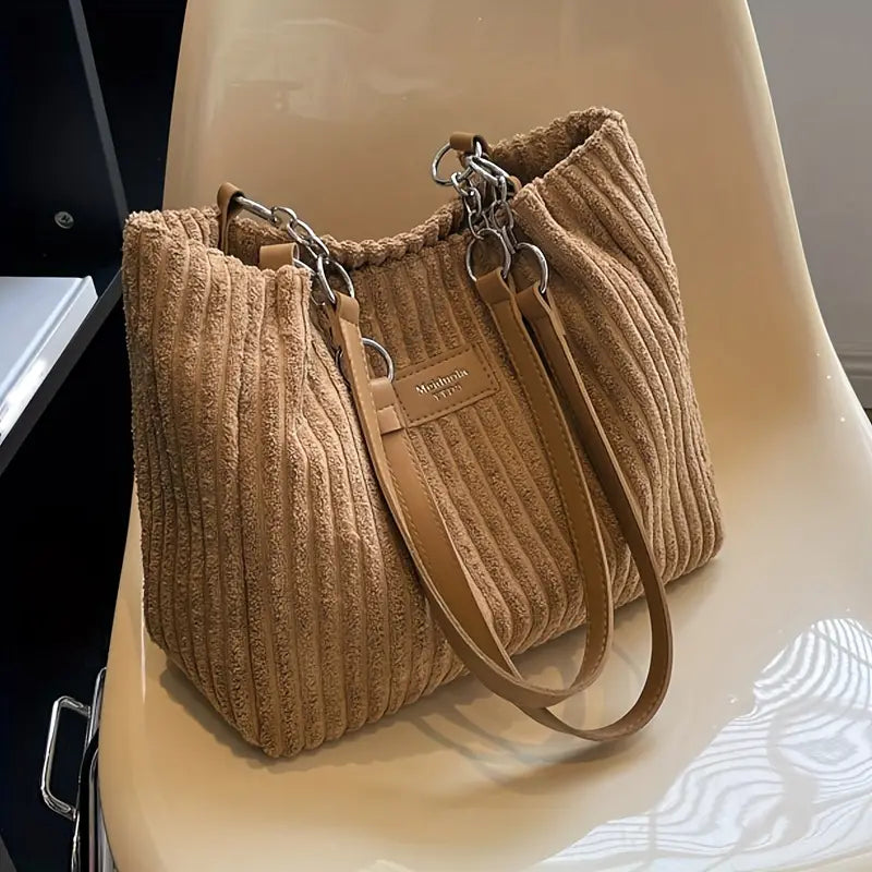 Julia™ – Tote Taske i Bomuldsvelour med Læderdetaljer