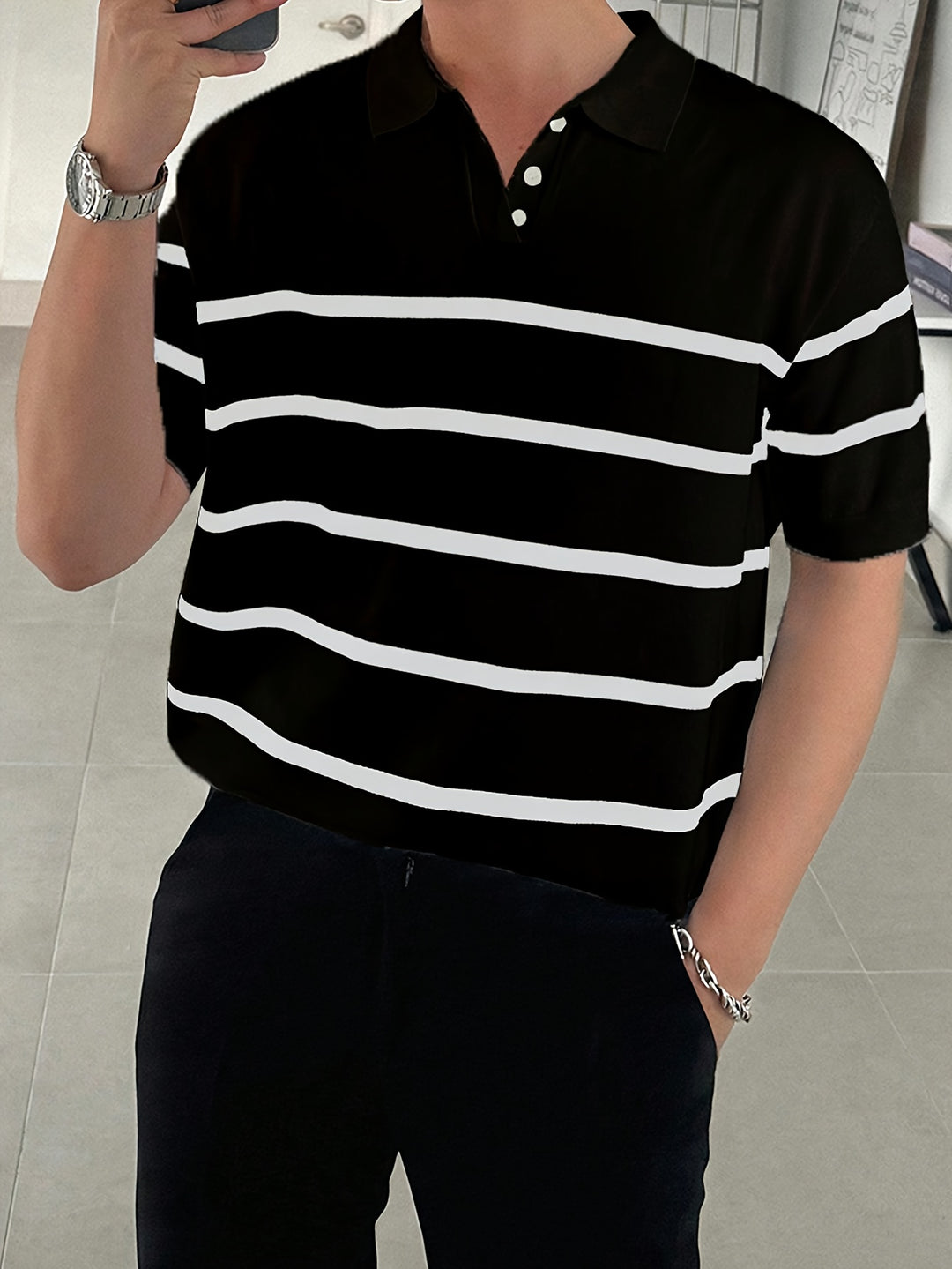 Robert | Klassisk stribet polo til mænd – kortærmet poloshirt i bomuld