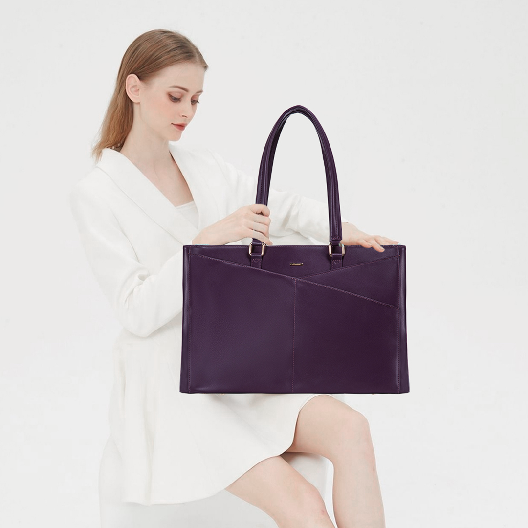 Elegant Borsa Tote i Lilla Læder til Laptop